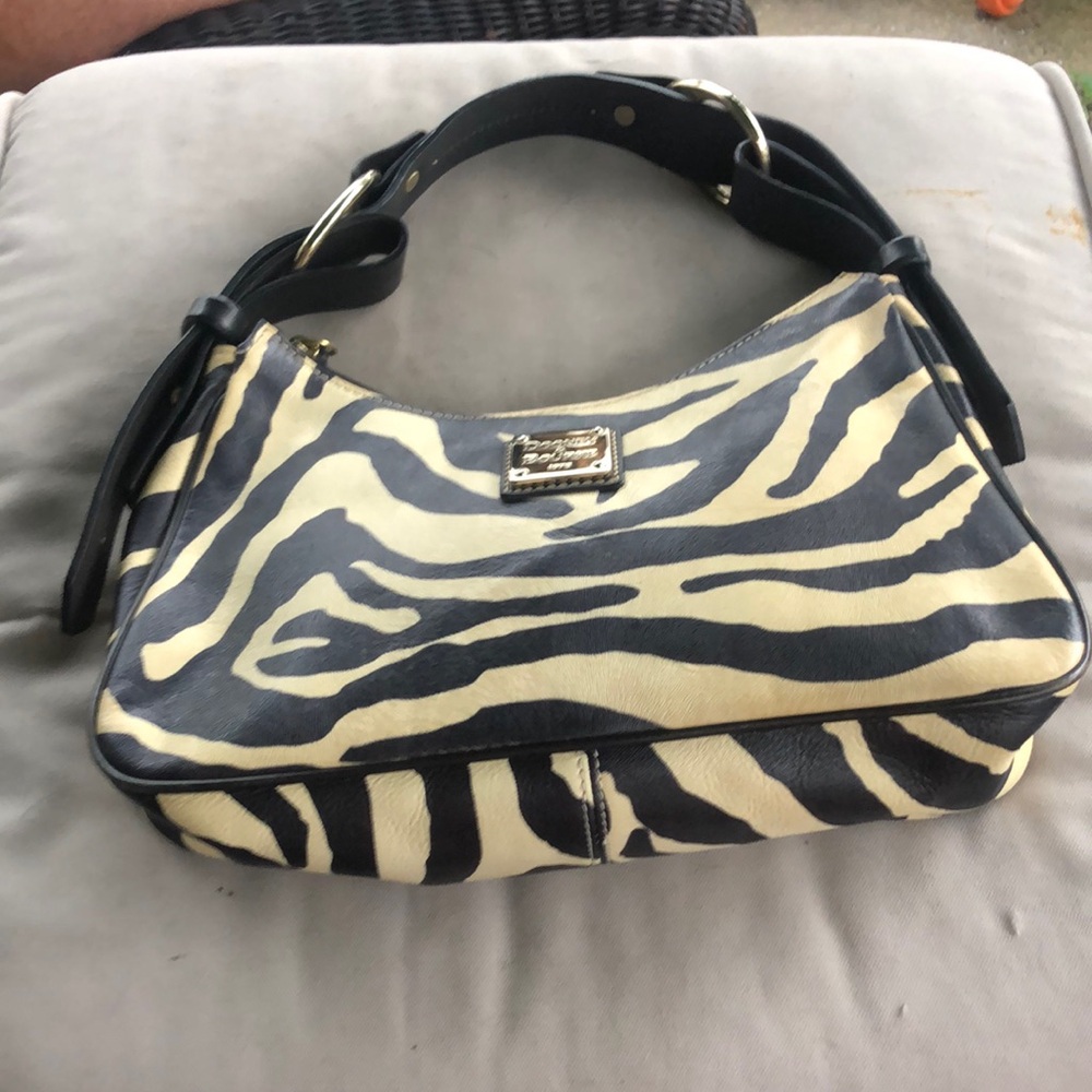 Dooney & Bourke Black and Cream Shoulder Bag with Zebra Print